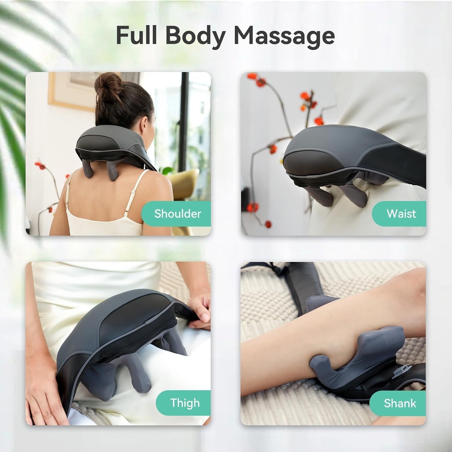 Cordless Neck Shoulder Massager Heat Deep Tissue Shiatsu Pillow