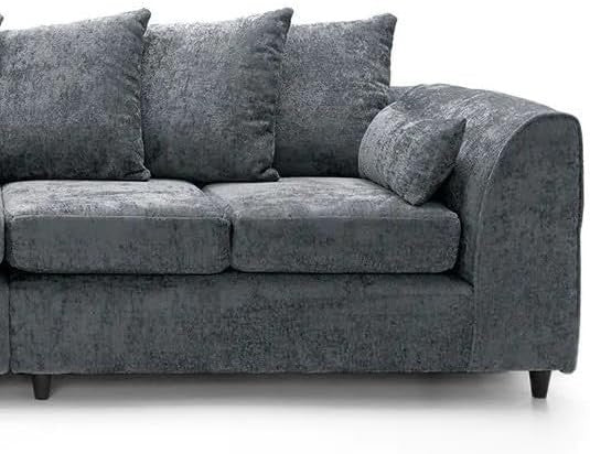 5 Seater Grey Chenille Corner Sofa – L Shape, Scatter Back, Comfy & Washable