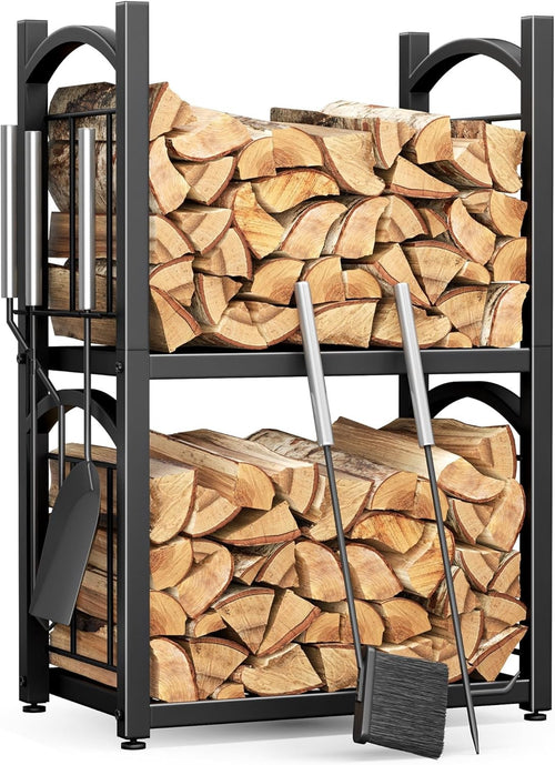 2 Tier Firewood Log Rack Indoor Outdoor Rustproof Metal Storage Shelf 78x46x32cm