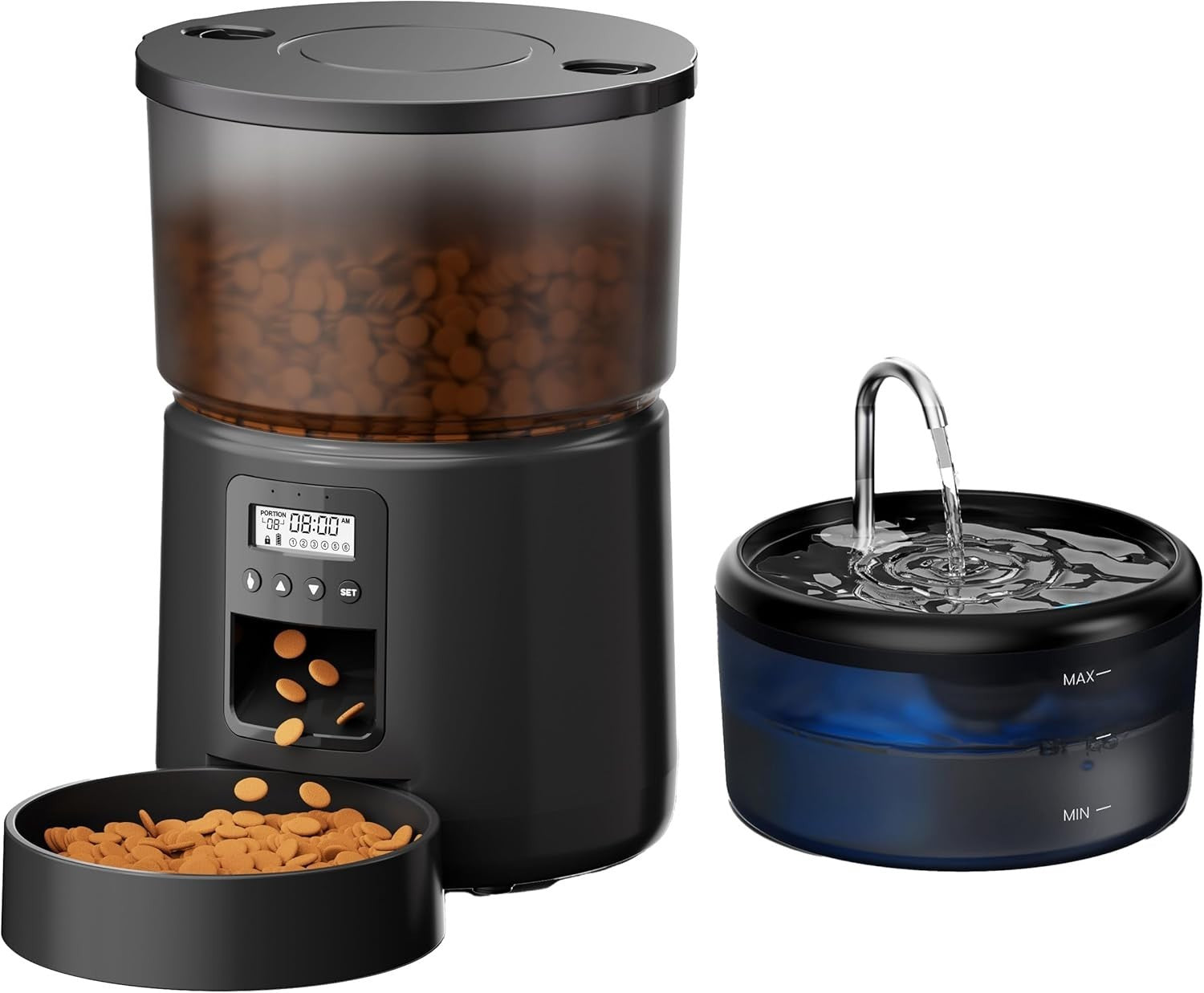 Automatic Cat Feeder Water Fountain Set 3L Food Dispenser 6 Meal Timer