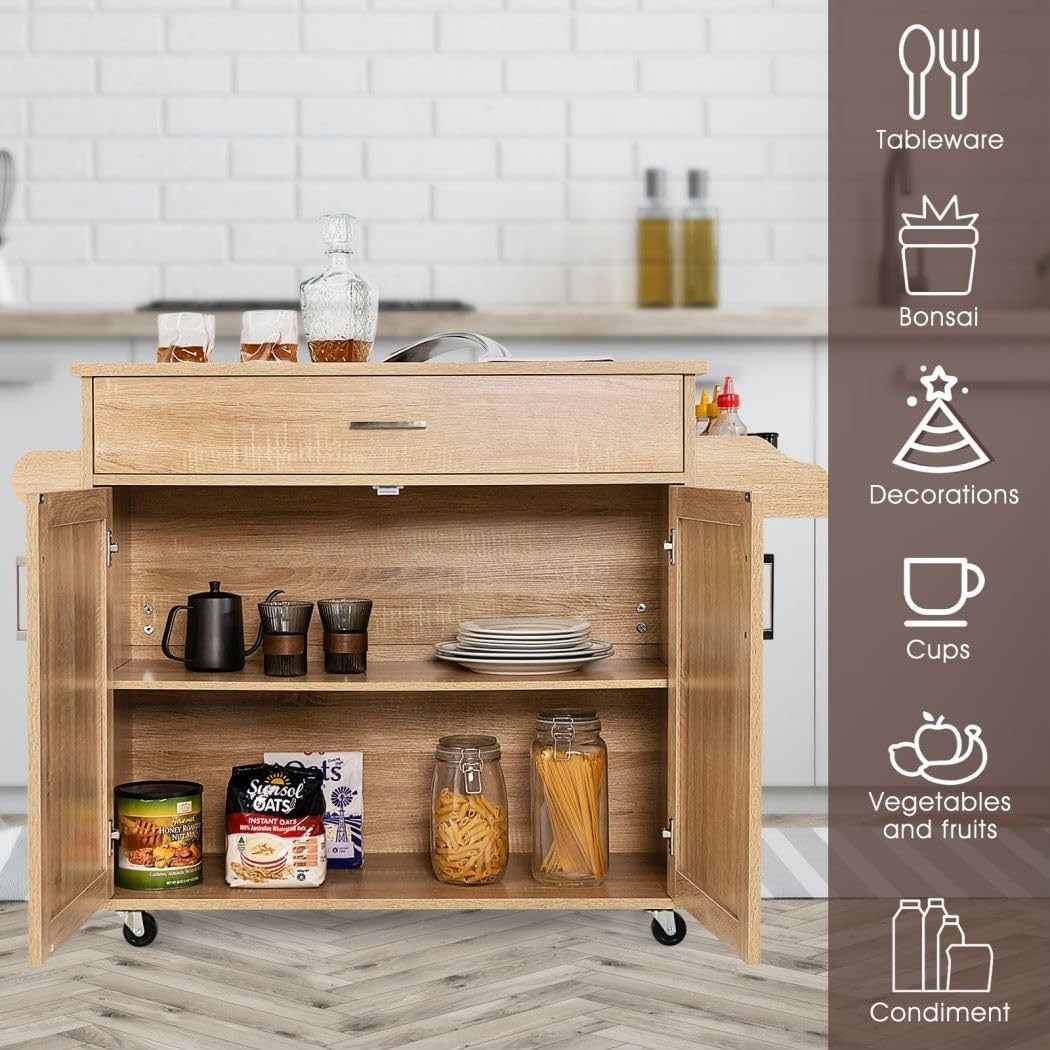 Rolling Kitchen Storage Cabinet Cart 116cm Natural
