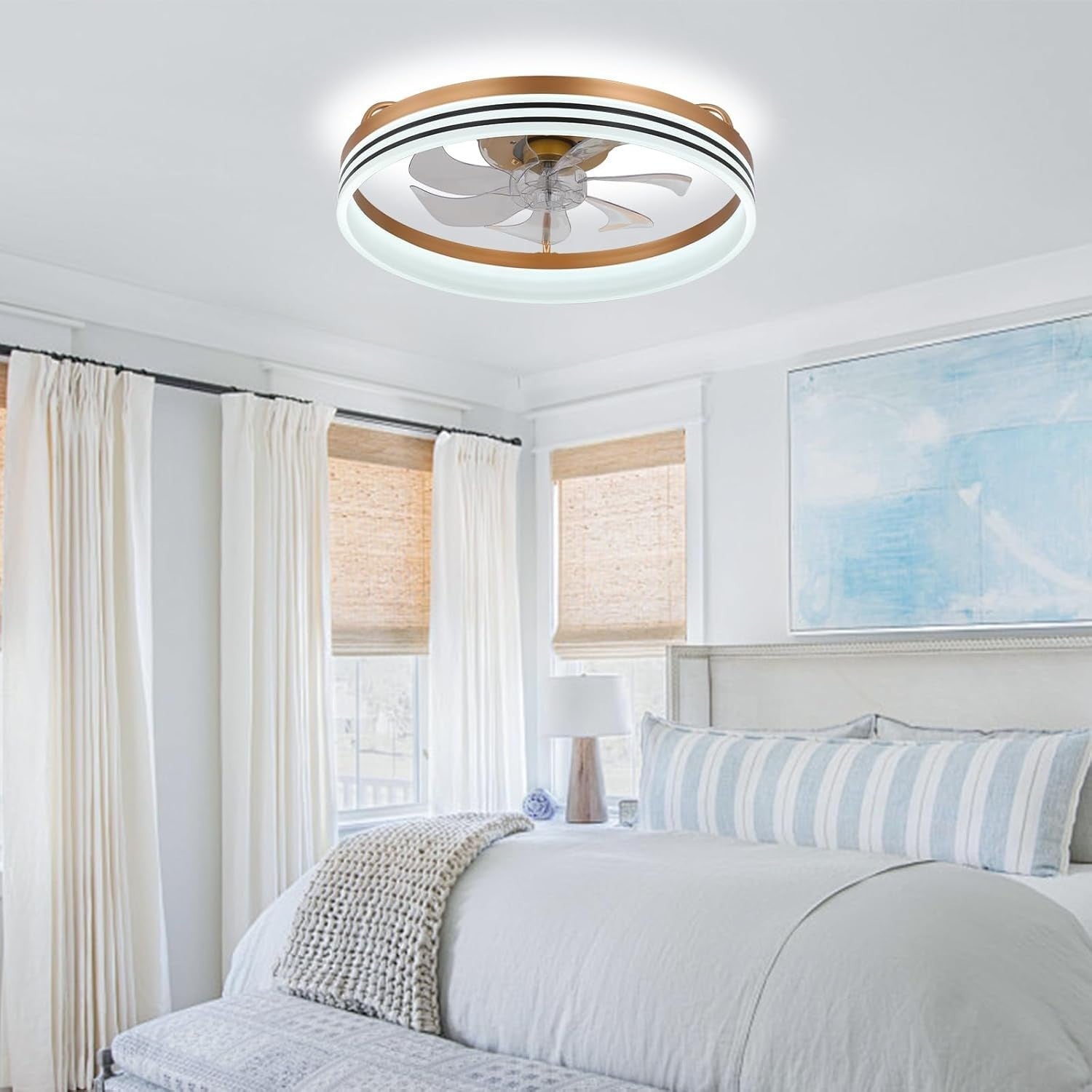 19.7"" Low Profile Ceiling Fan with Light, 6 Speeds, Dimmable, Remote
