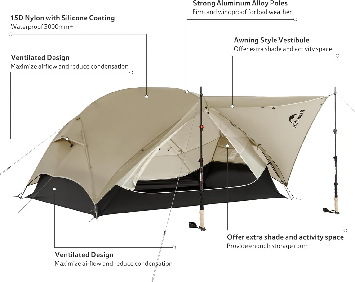 Ultralight 2 Man Camping Tent 3000mm Waterproof Hiking