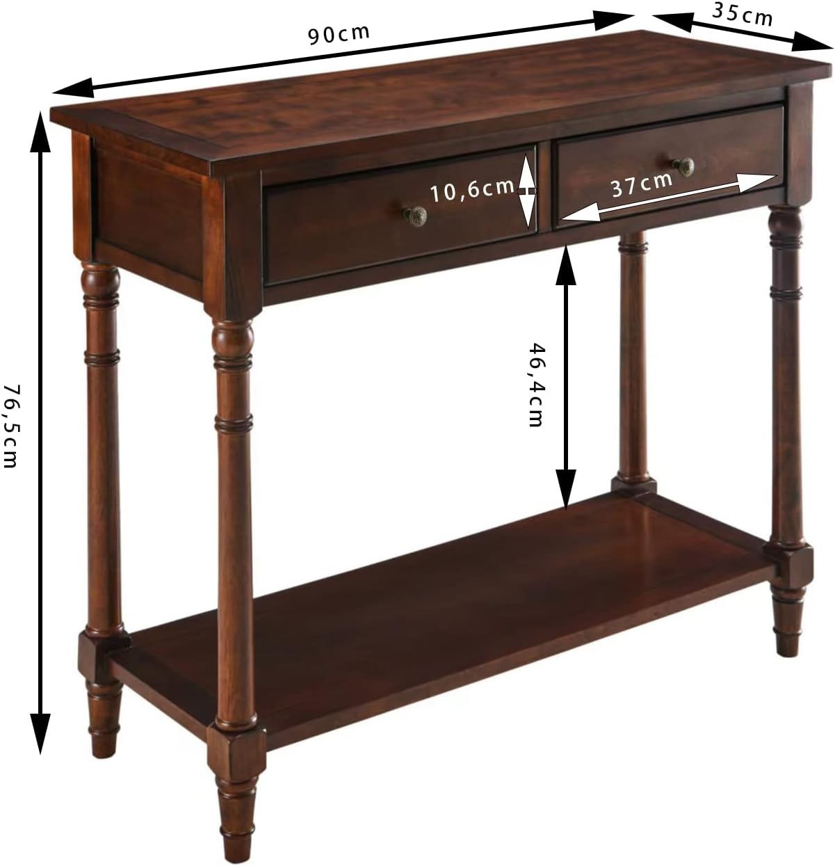 Wood Console Table with 2 Drawers & Shelf, 90x76.5cm, Sturdy Storage