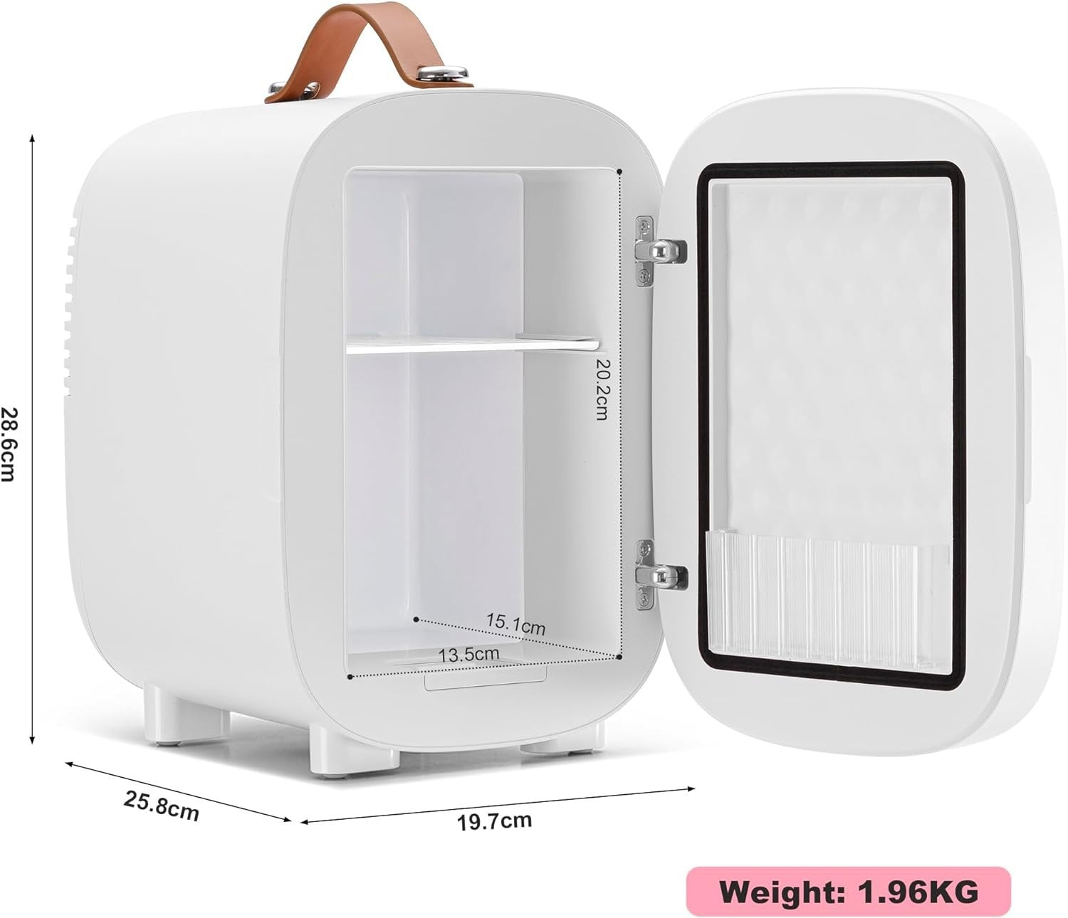 Portable 4L Mini Fridge Cooler Warmer with LED Mirror White