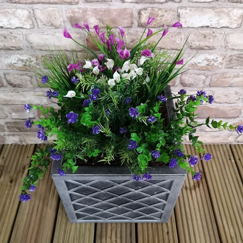 Small Grey Square Garden Planter Pot 30.5cm Outdoor Patio Pewter Plant Box