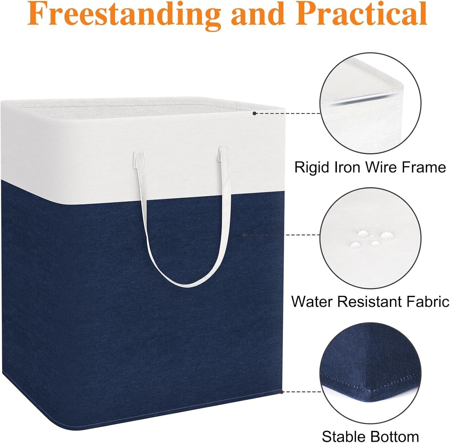 100L Large Laundry Hamper Blue with Handles Foldable Clothes Storage Basket
