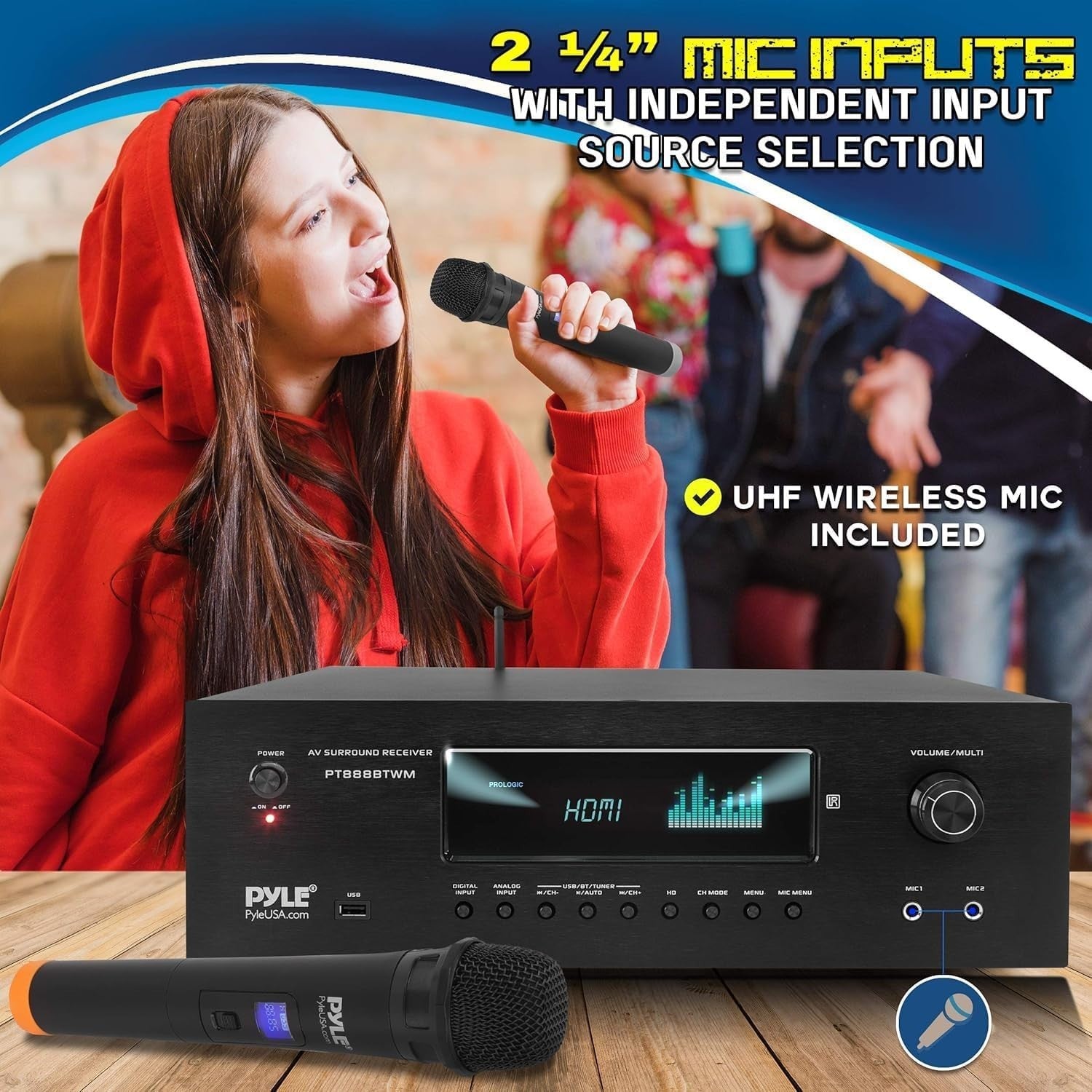 1000W Home Theater Receiver 5.2-Ch Bluetooth 4K HDMI Stereo Amp