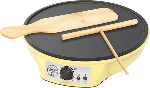 12" Electric Crepe Pancake Maker 1000W Non-Stick Adjustable Temp Yellow