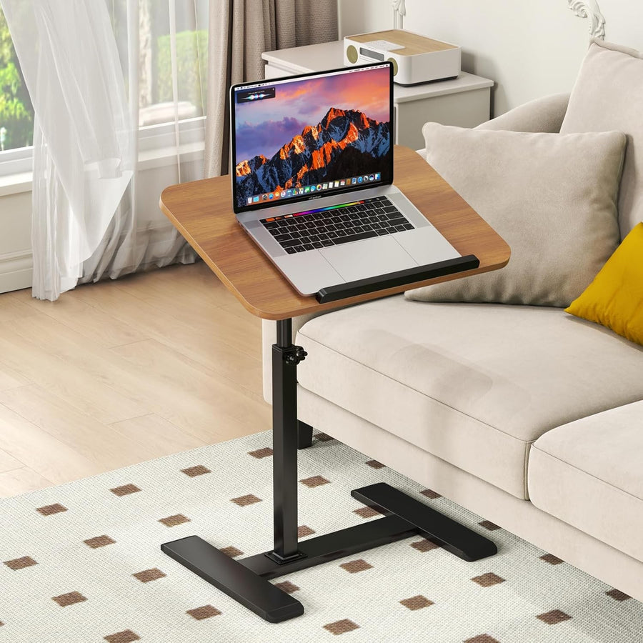 Adjustable C Shaped Side Table Laptop Desk Swivel Overbed Sofa Wheels