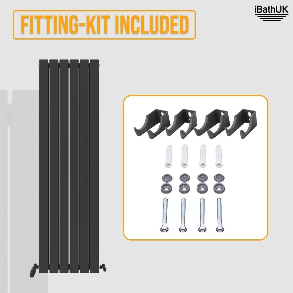 Slim Vertical Anthracite Radiator | Double Panel | 1600x456mm | Bathroom/Kitchen