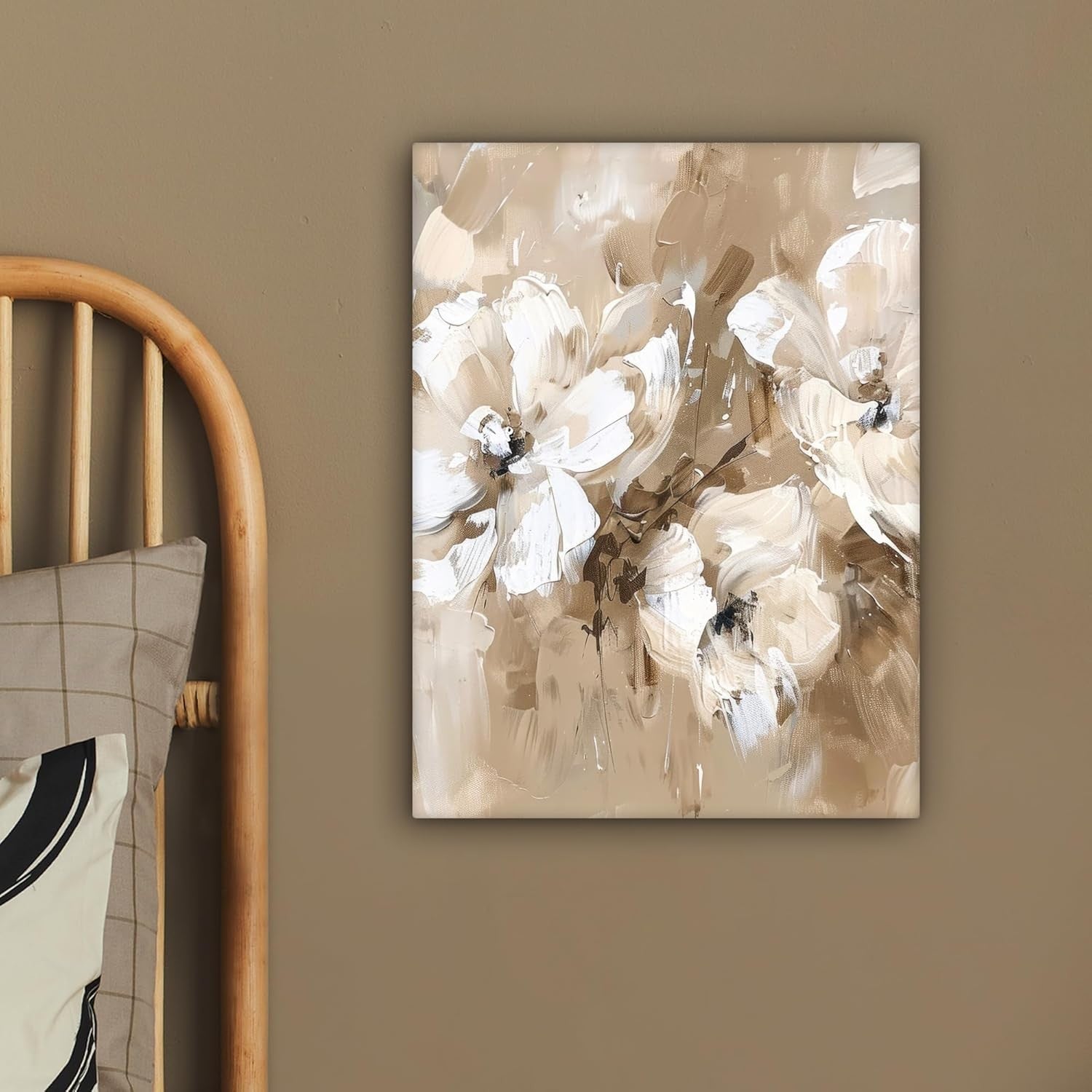 Beige Watercolor Flower Canvas Wall Art 30x40cm Framed