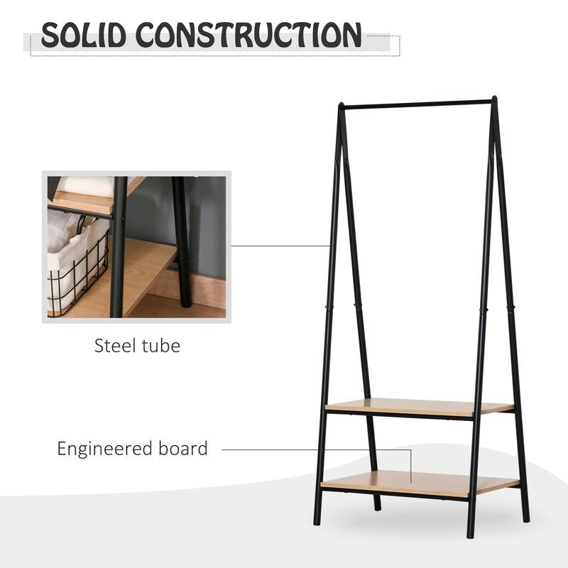 Freestanding Clothes Rack with 2 Shelves Black Metal Frame 64x149cm