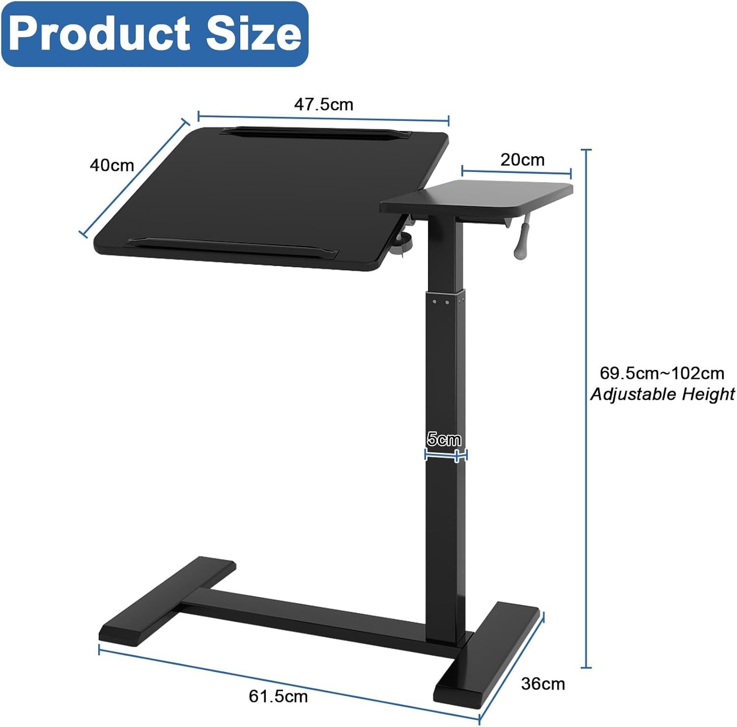 Adjustable Overbed Table with Wheels Split Top Laptop Desk Pneumatic Lift