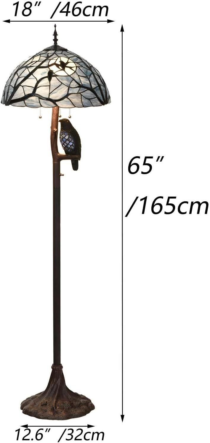 Stained Glass Owl Floor Lamp 65” Tall Antique Branch Design Full Moon Light