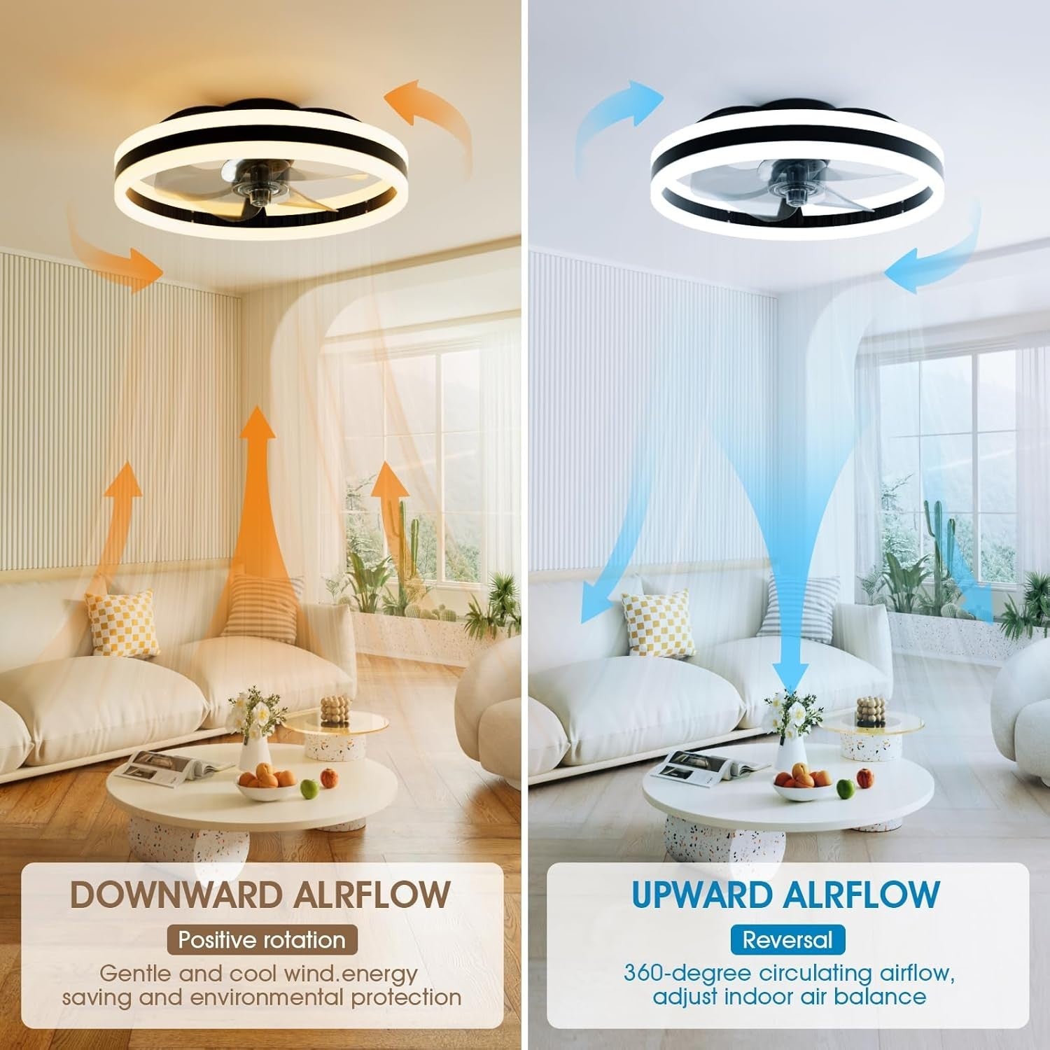 60cm Modern Ceiling Fan Light with Remote, 6 Speeds, Quiet LED Dimmable