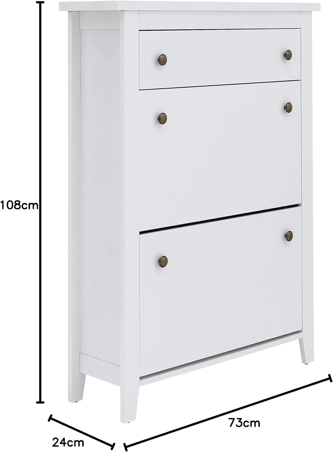 Deluxe White Shoe Cabinet with 2 Doors & 3 Drawers 73x24x108 cm