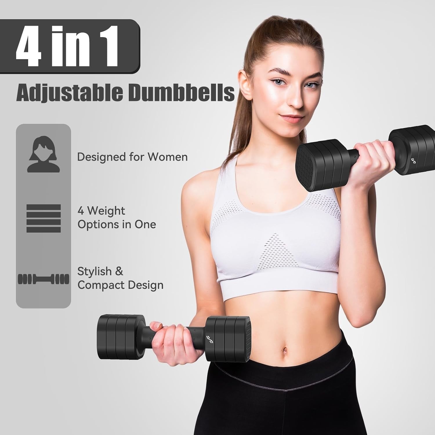 4-in-1 Adjustable Dumbbell Set Pair 2–5lb Non-Slip Women Home Weights