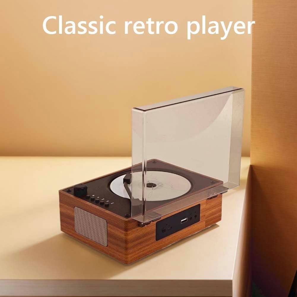 Retro Bluetooth CD Player Rechargeable Speakers USB AUX Remote Brown