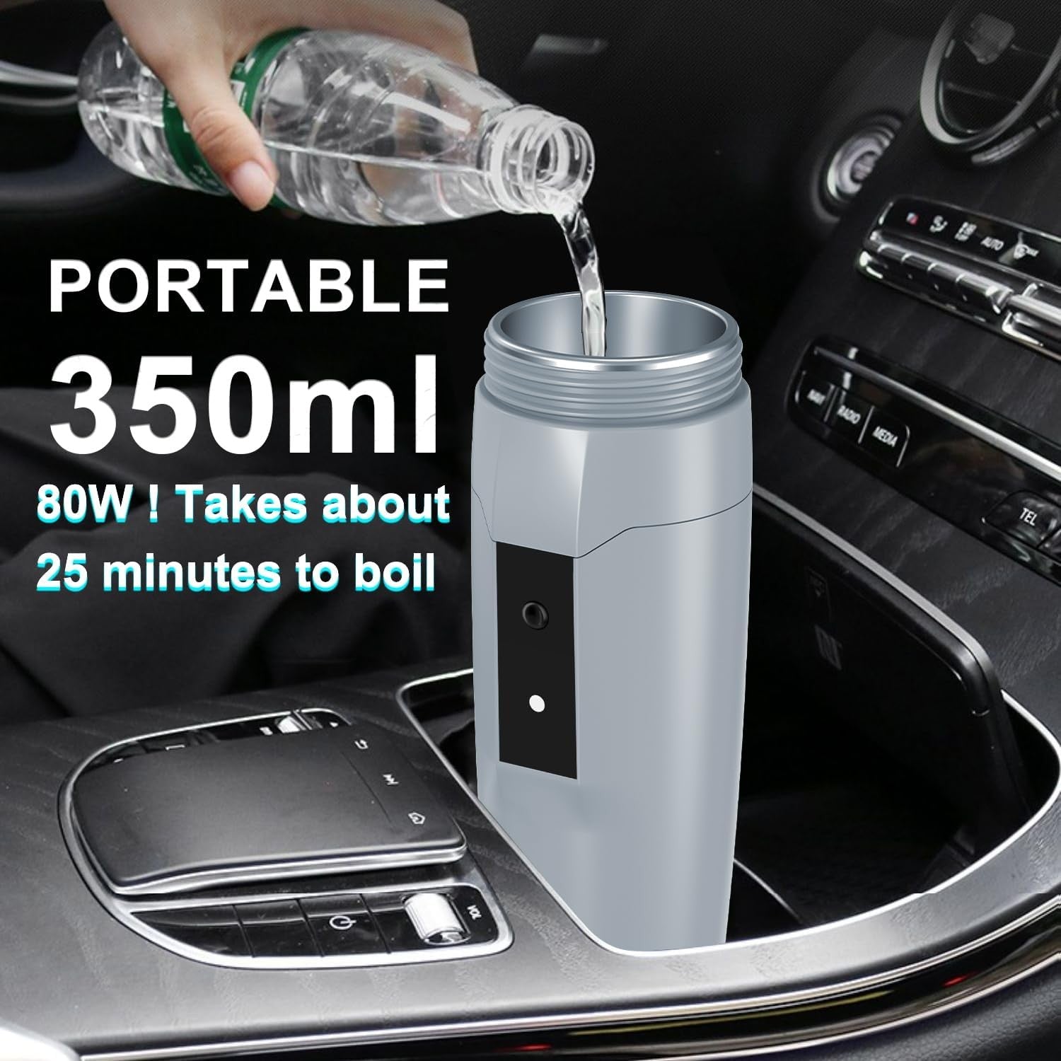 12V Car Travel Kettle 0.35L Portable Electric Water Heater Auto Shut Off