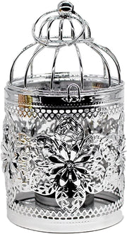 Decorative Hanging Lantern – Bird Cage Metal Candle Holder (C Silver)