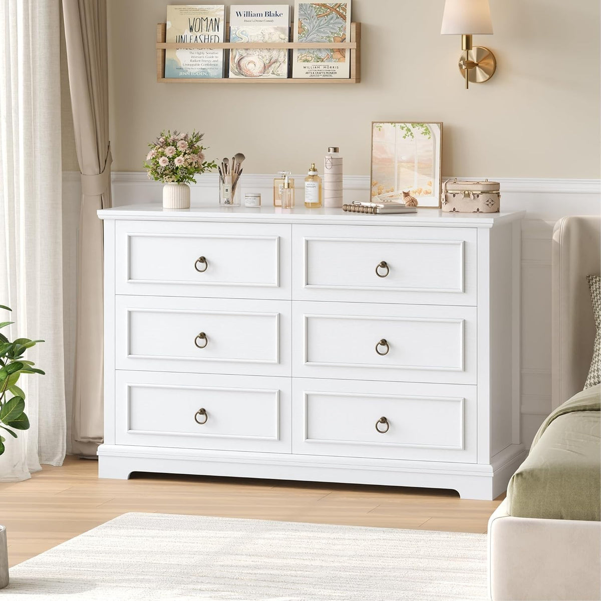 White Chest of Drawers 6 Drawer Modern Sideboard Storage Cabinet 120cm