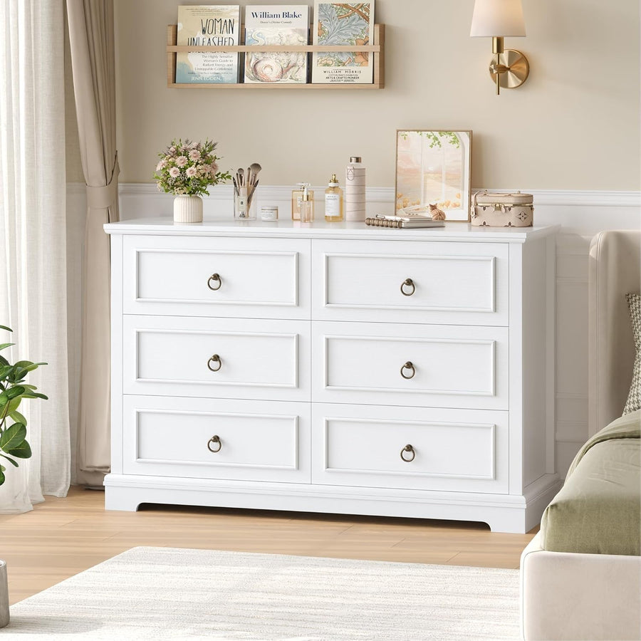 White Chest of Drawers 6 Drawer Modern Sideboard Storage Cabinet 120cm