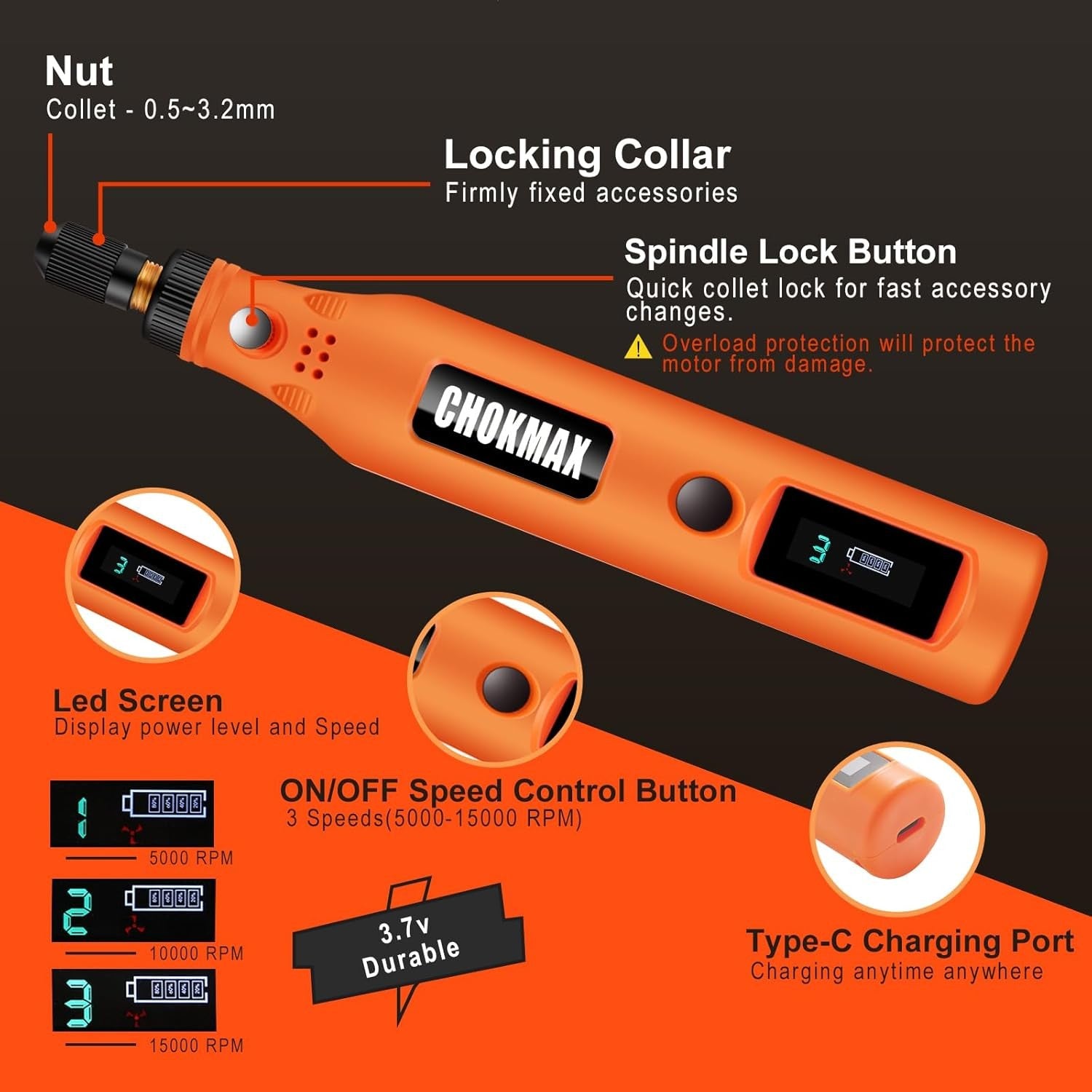 Mini Cordless Rotary Tool Kit 3 Speed USB Rechargeable with 72 Accessories