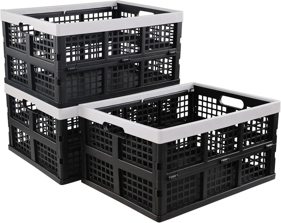 3 Pack 30L Foldable Storage Crates Collapsible Plastic Boxes