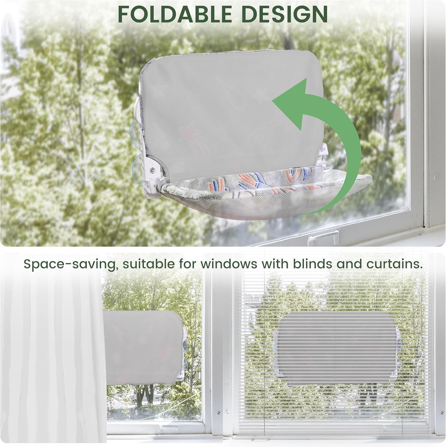 2 Pack Cat Window Bed Foldable Hammock w Glow Reversible Mat