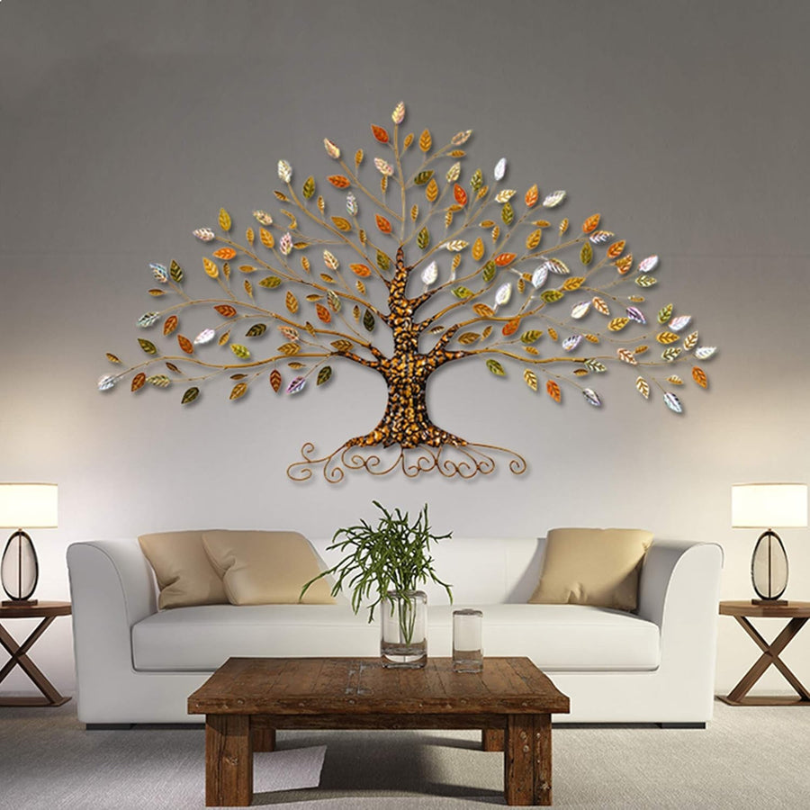 Metal Tree of Life Wall Art 3D Gold Leaves 30x18in Luxury Decor