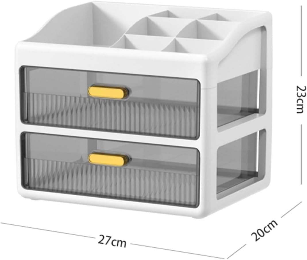 2-Layer White Desk Organizer Storage Drawers for Office, Makeup & Crafts