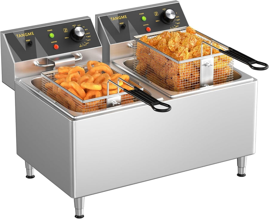 24L Double Electric Deep Fryer 6200W Stainless Steel Commercial Countertop
