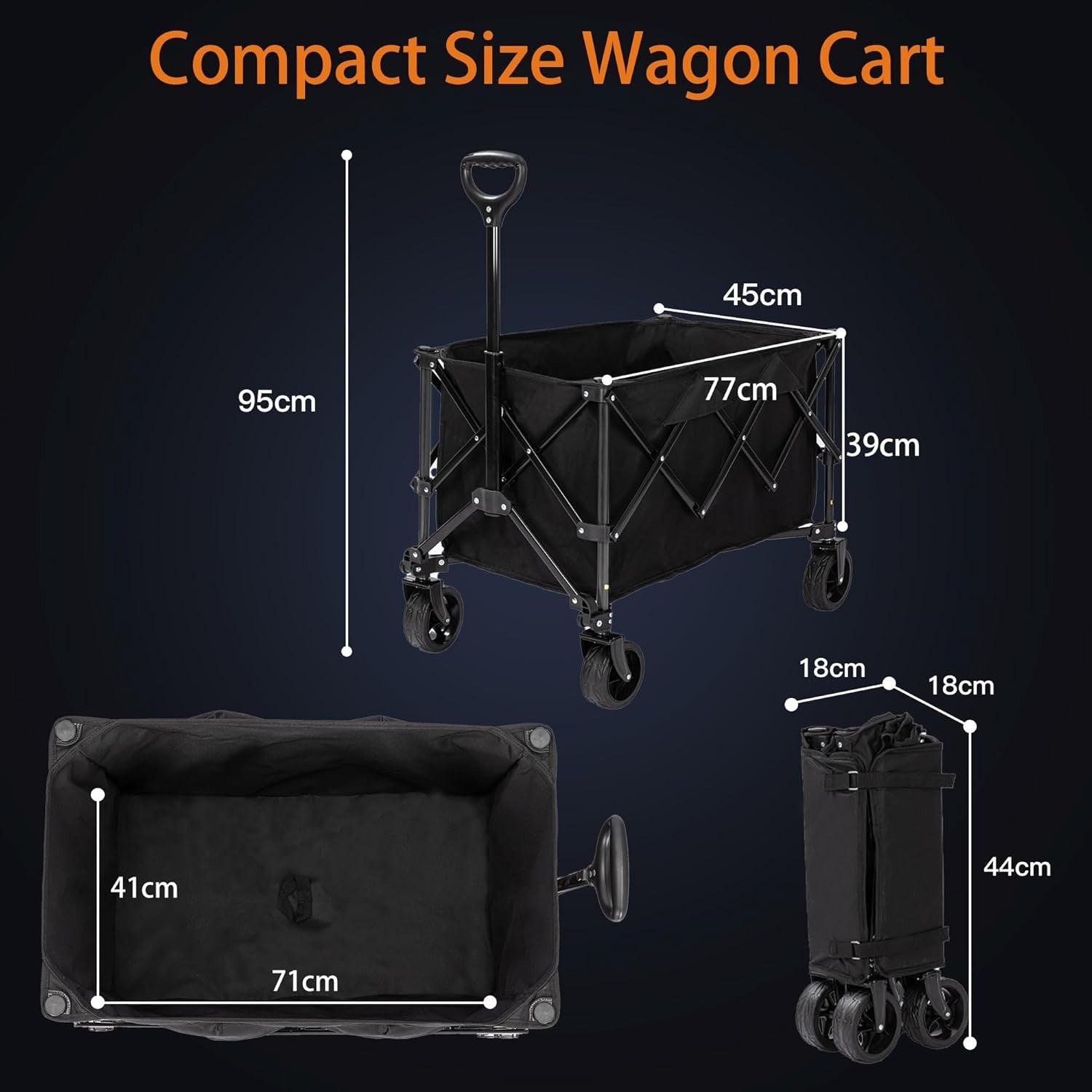 140L Folding Utility Wagon Cart All-Terrain Wheels Telescopic Handle Black