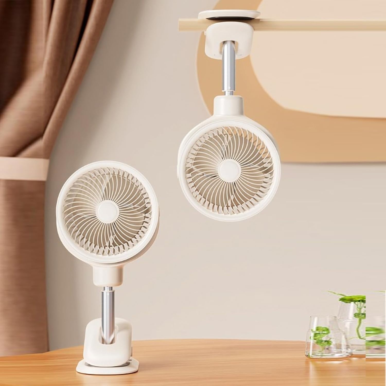 Clip-On Desk & Floor Fan – 4-Speed Telescopic USB Rechargeable with LED Light