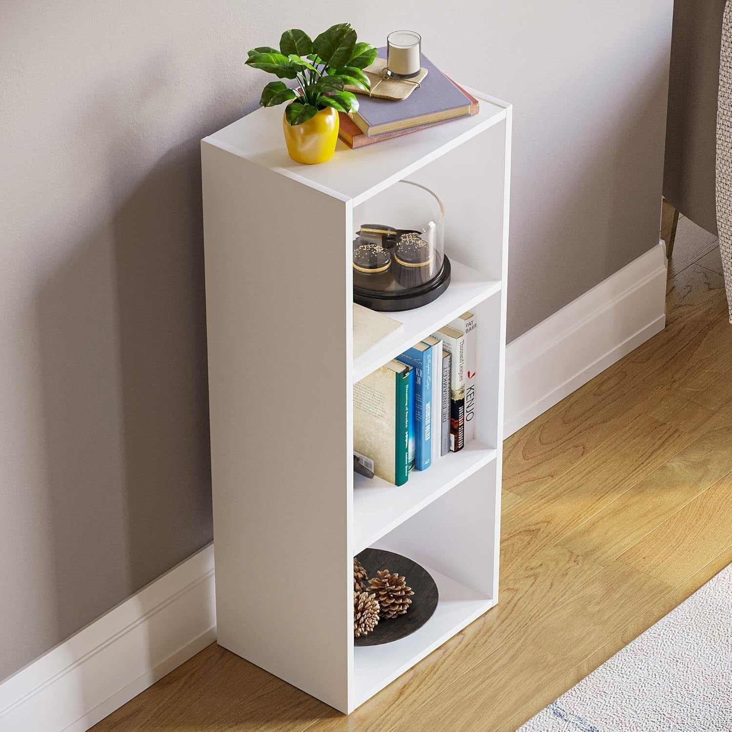 3 Tier White Wooden Cube Bookcase Small Storage Shelf for Living Room Office