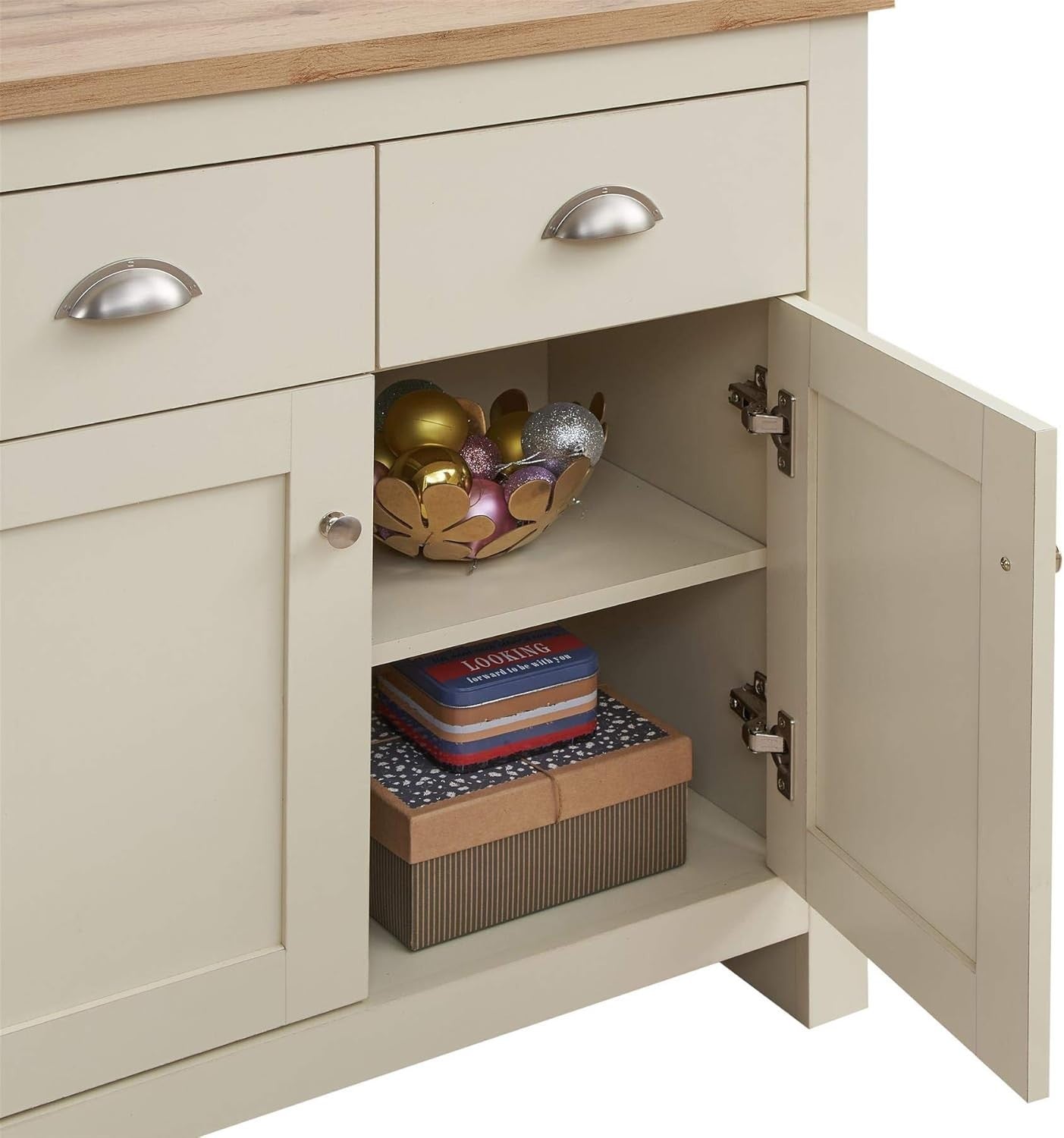 Compact Cream Oak Sideboard 2 Doors 2 Drawers Storage Cabinet Modern Wood