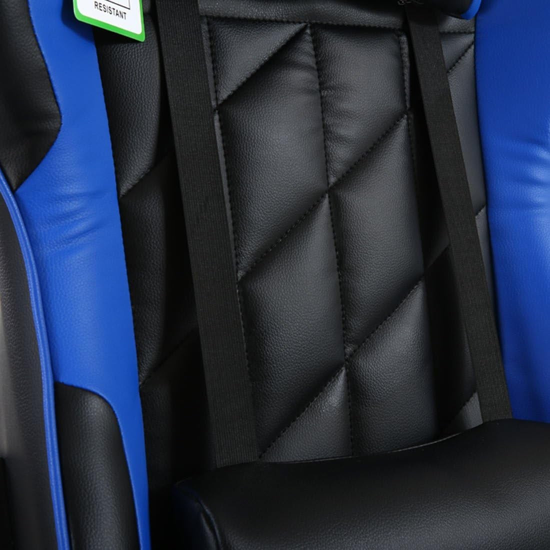 Reclining Gaming Chair Faux Leather Swivel High Back Blue