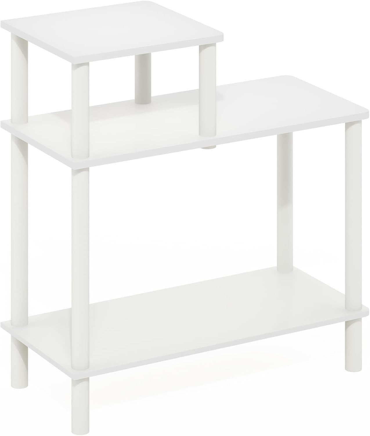 3-Tier White Side Table with Shelves – Minimalist Rectangular End Table