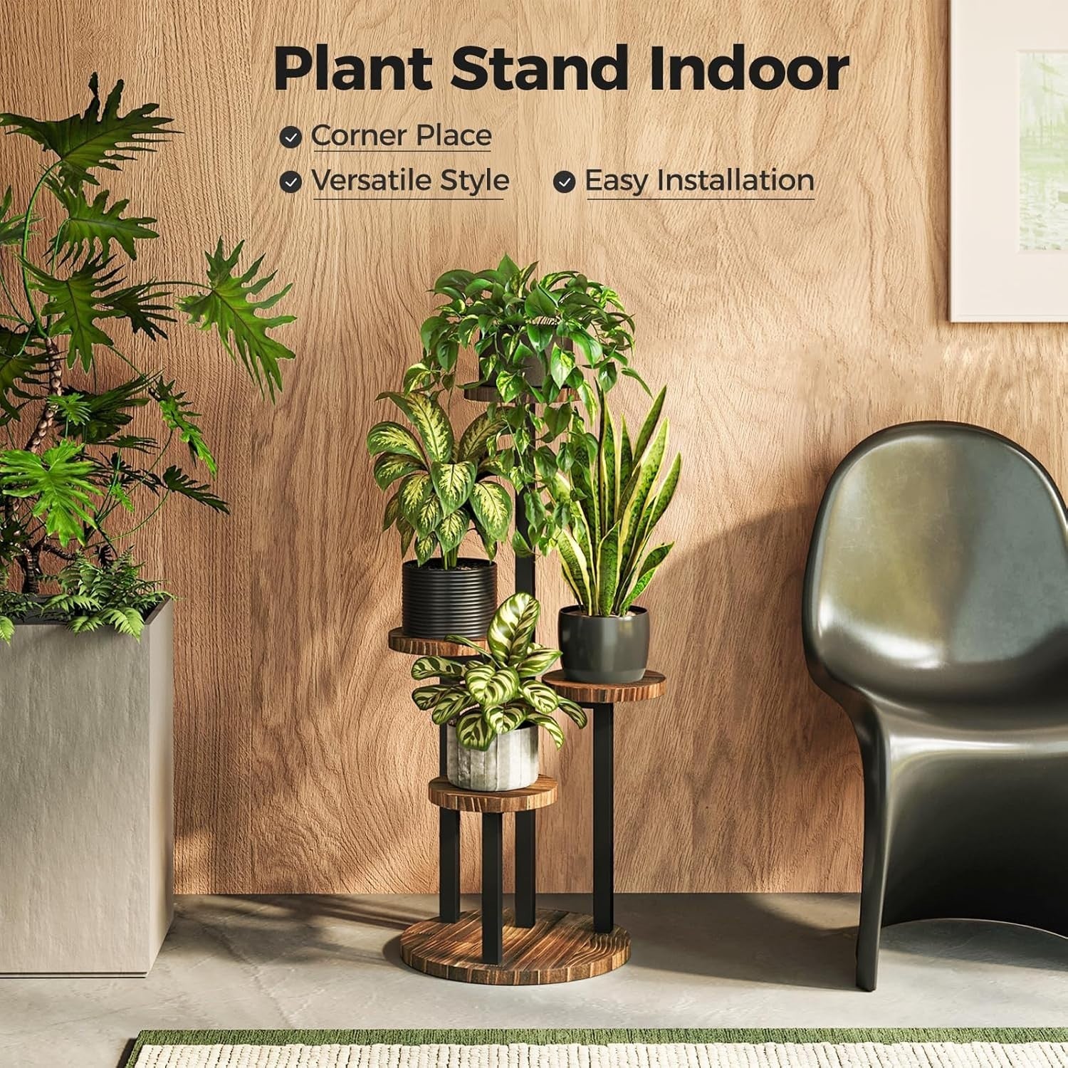 4-Tier Metal Wood Plant Stand, Corner Indoor Plant Shelf for Home & Balcony