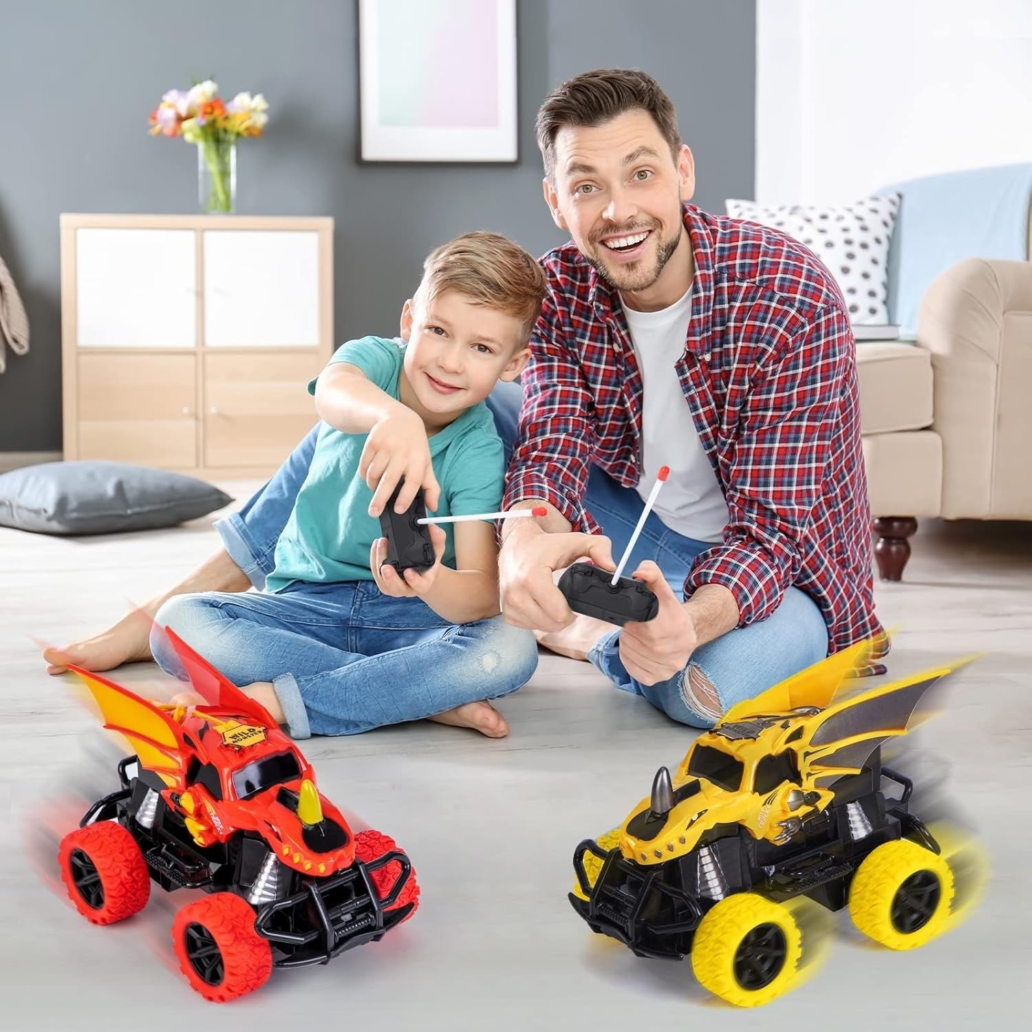 Dinosaur RC Car 4-Channel Remote Control Monster Truck LED Lights Toy for Kids 3
