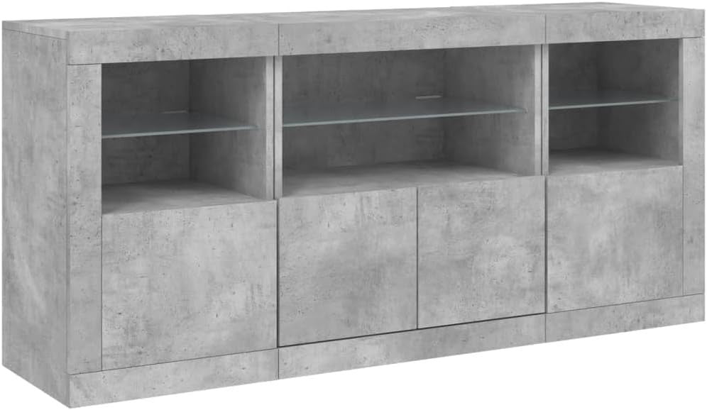 Concrete Grey Sideboard with RGB LED Lights, Storage & Modern Living Room