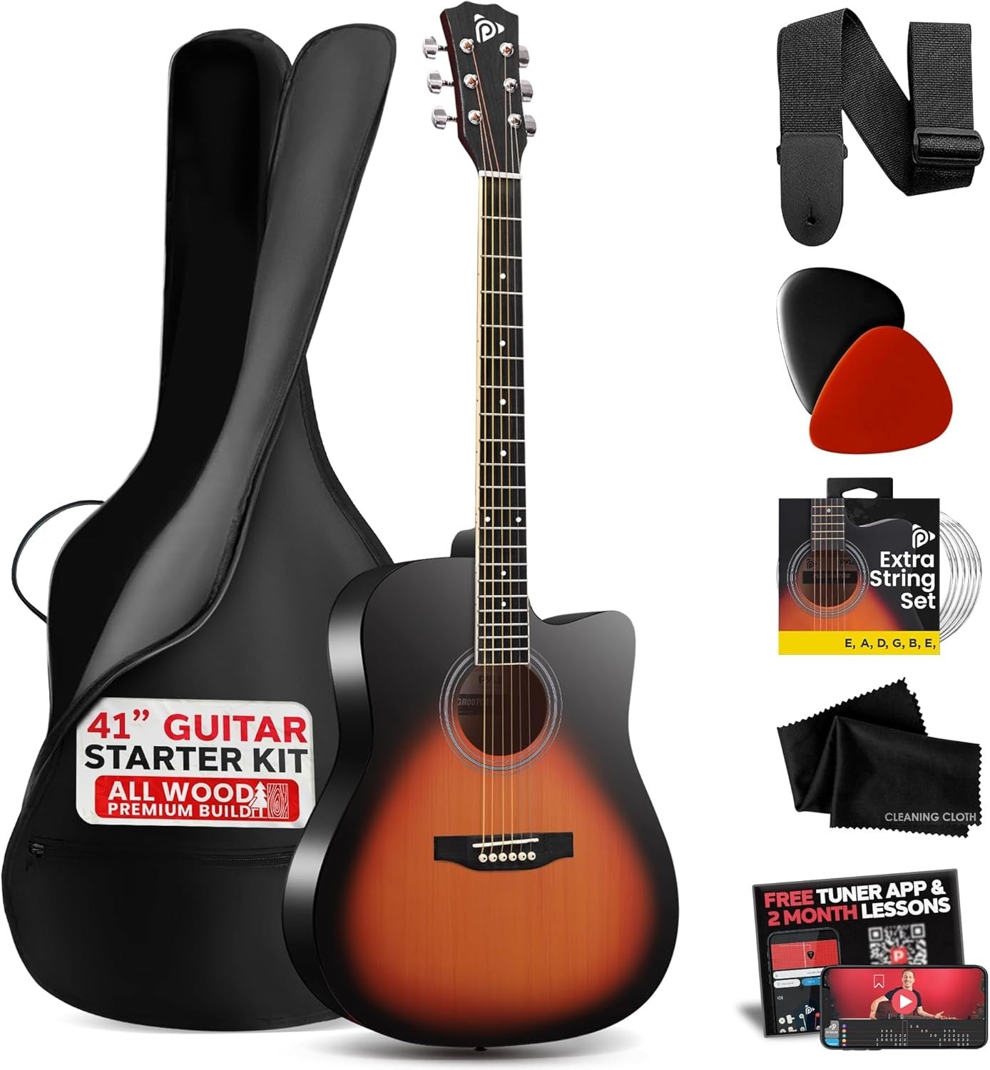 Full Size 41in Acoustic Guitar Cutaway Starter Sunburst