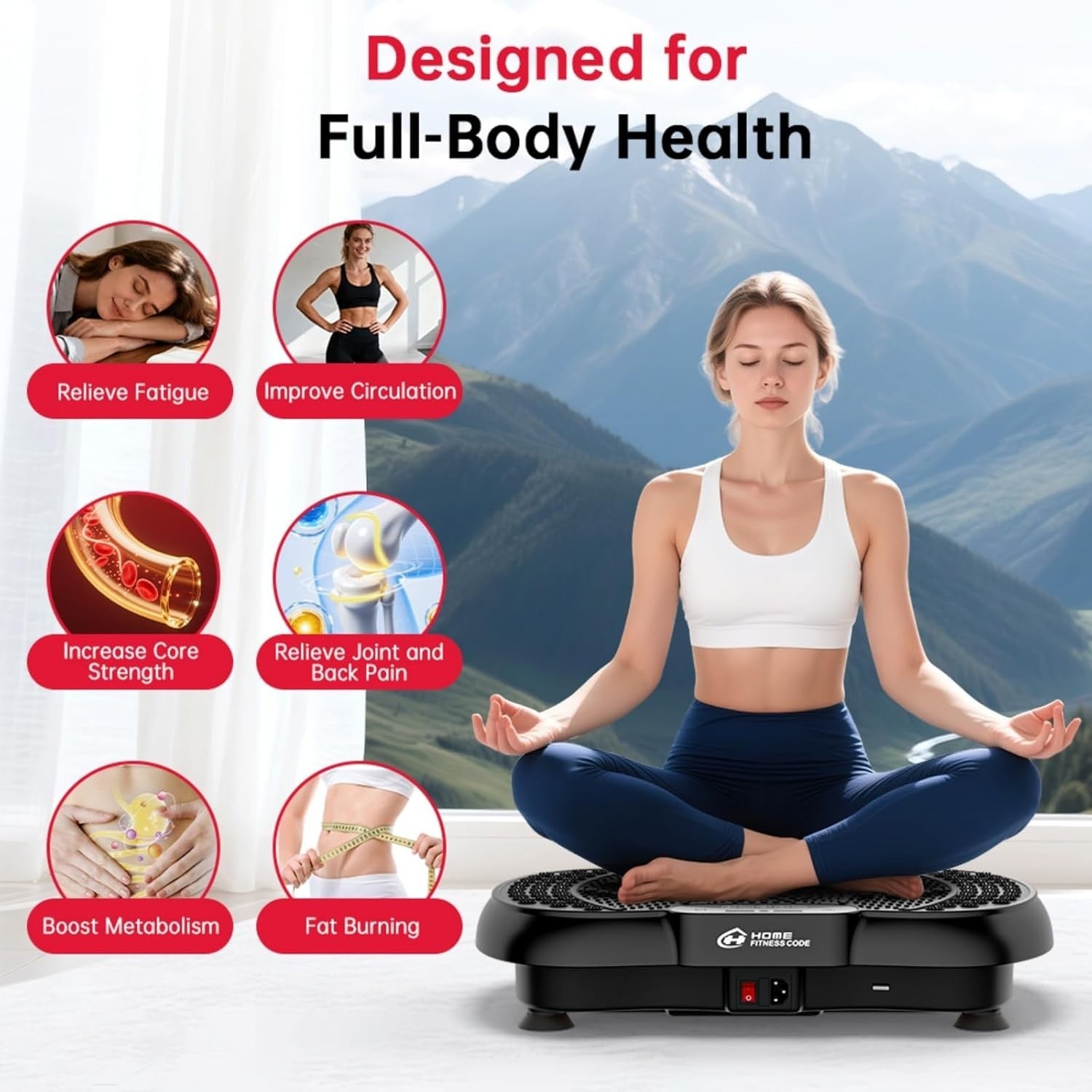 Black Vibration Plate Exercise Machine 99 Speeds Bluetooth Fat Burn