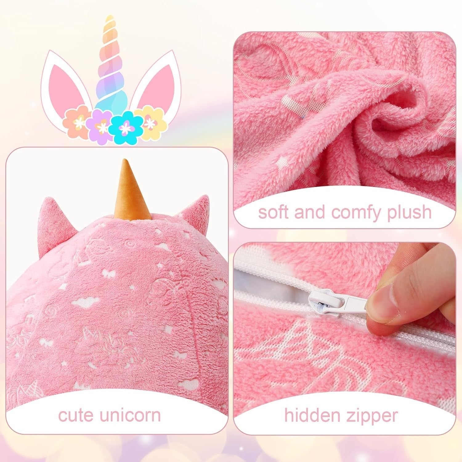 Large Pink Unicorn Kids Bean Bag Chair with Removable Washable Cover