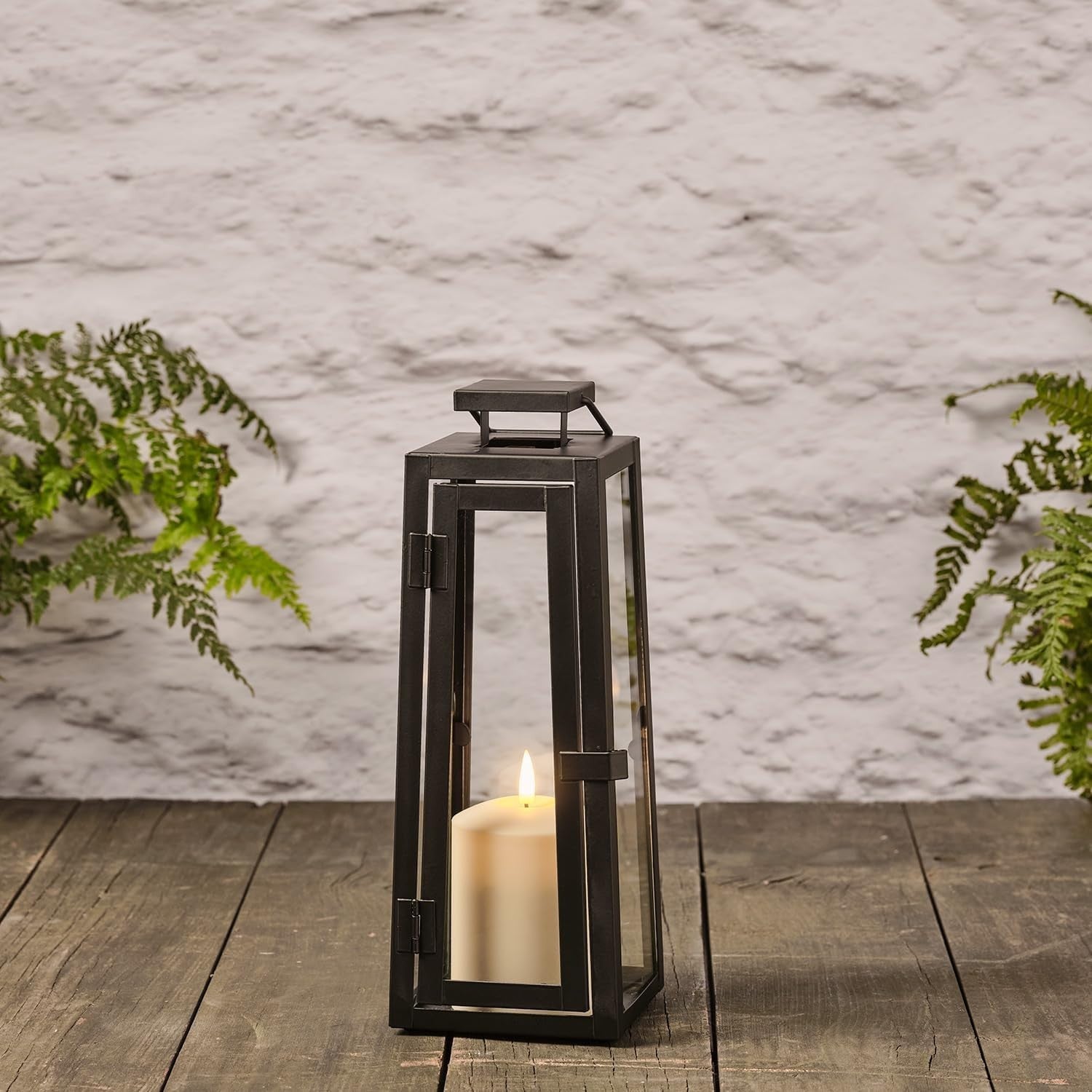 2 Pack Black Metal LED Candle Lanterns with Timer Indoor Outdoor