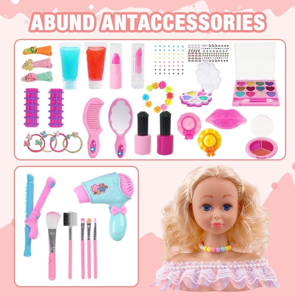 Hair Styling Head Doll Playset with Dryer Makeup Tools 42pcs
