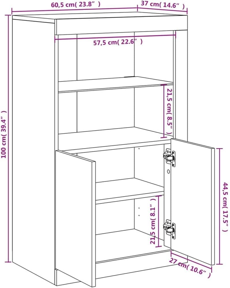Black LED Side Cabinet with USB Port & Glass Shelf – Modern Storage
