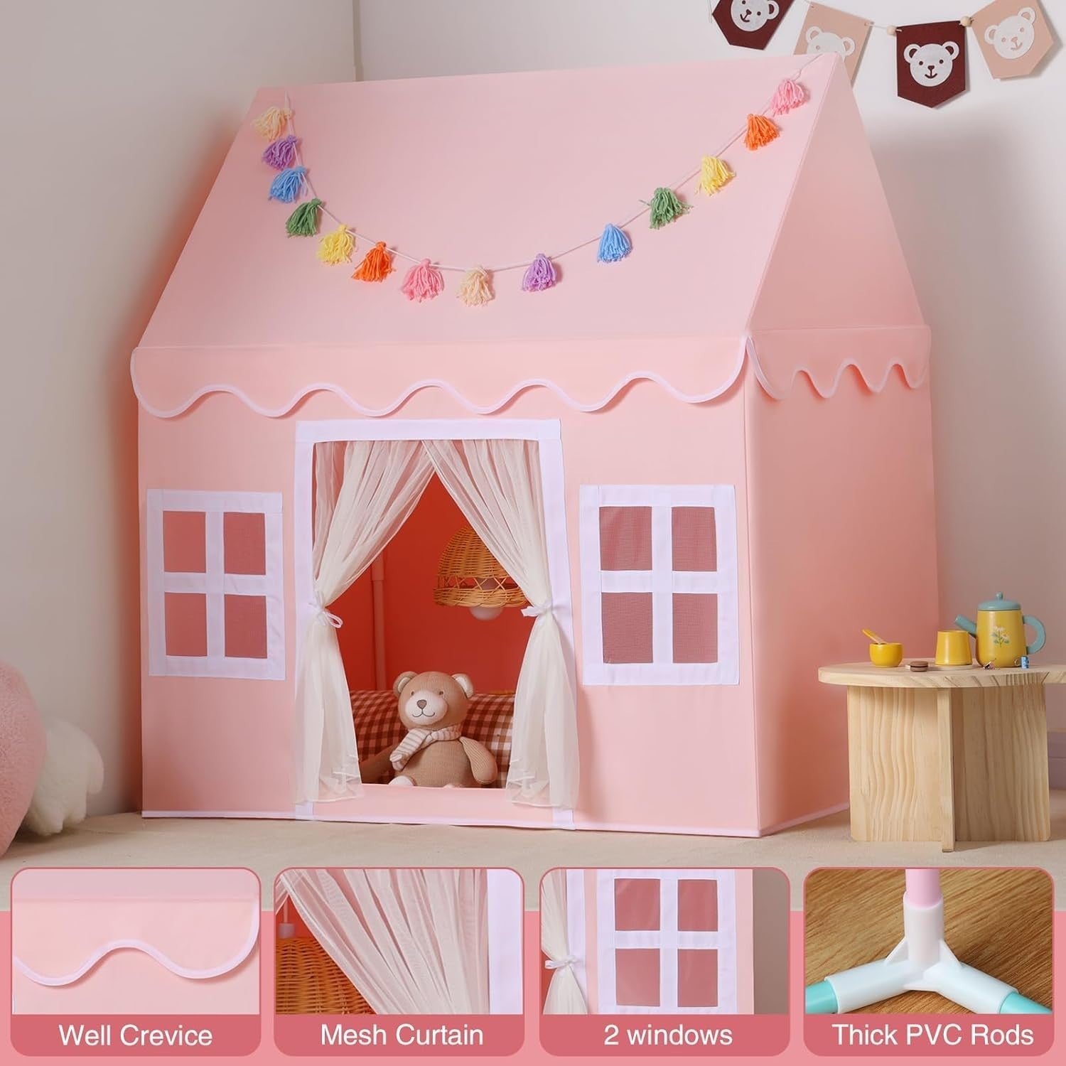 Kids Princess Play Tent with Mat Indoor Fairy Tale Playhouse Gift