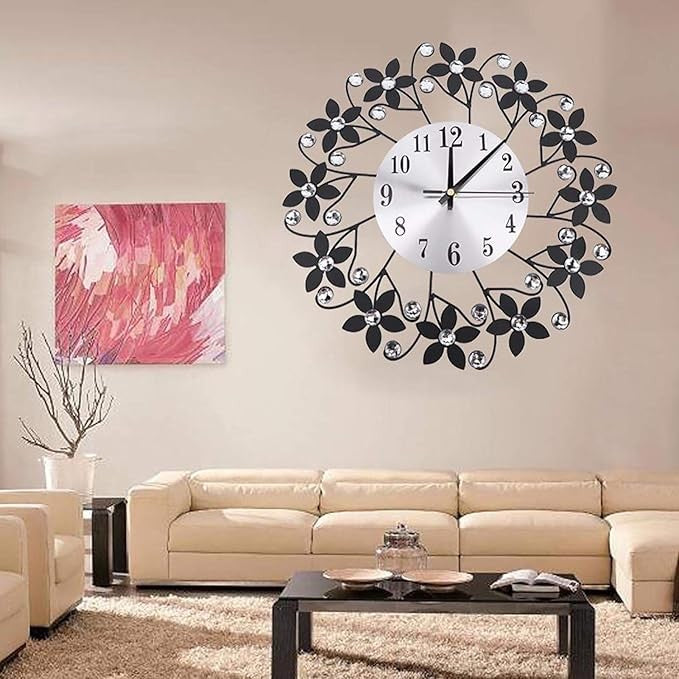 Round Metal Flower Wall Clock 37×37cm Silent Modern Decorative Home Decor